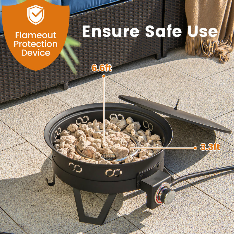 Costway - 17 Inch Portable Gas Fire Pit with Folding Legs and Removable Grill for Camping-Black