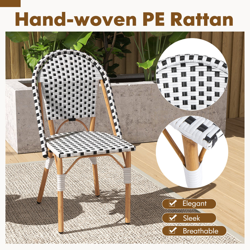 Costway - French Bistro Chair Set of 2 with Galvanized Metal Framex-White