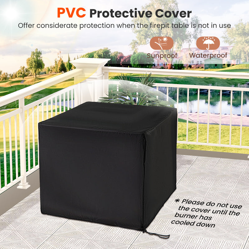 Costway - 29 Inch Propane Rattan Firepit Table with Lava Rocks and Protective Cover-Gray