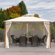 Costway - 12 x 10 Feet Outdoor Patio Gazebo with Netting and 2-Tier Canopy Roof-Beige