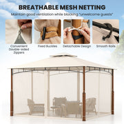Costway - 12 x 10 Feet Outdoor Patio Gazebo with Netting and 2-Tier Canopy Roof-Beige