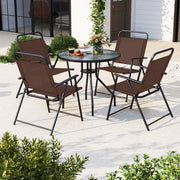 Costway - 6 Pieces Patio Dining Set Folding Chairs Glass Table Tilt Umbrella for Garden-Coffee