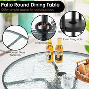 Costway - 6 Pieces Patio Dining Set Folding Chairs Glass Table Tilt Umbrella for Garden-Coffee