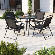 Costway - 6 Pieces Patio Dining Set Folding Chairs Glass Table Tilt Umbrella for Garden-Gray