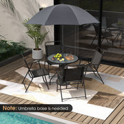 Costway - 6 Pieces Patio Dining Set Folding Chairs Glass Table Tilt Umbrella for Garden-Gray