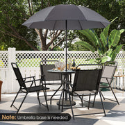 Costway - 6 Pieces Patio Dining Set Folding Chairs Glass Table Tilt Umbrella for Garden-Gray