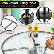 Costway - 6 Pieces Patio Dining Set Folding Chairs Glass Table Tilt Umbrella for Garden-Gray