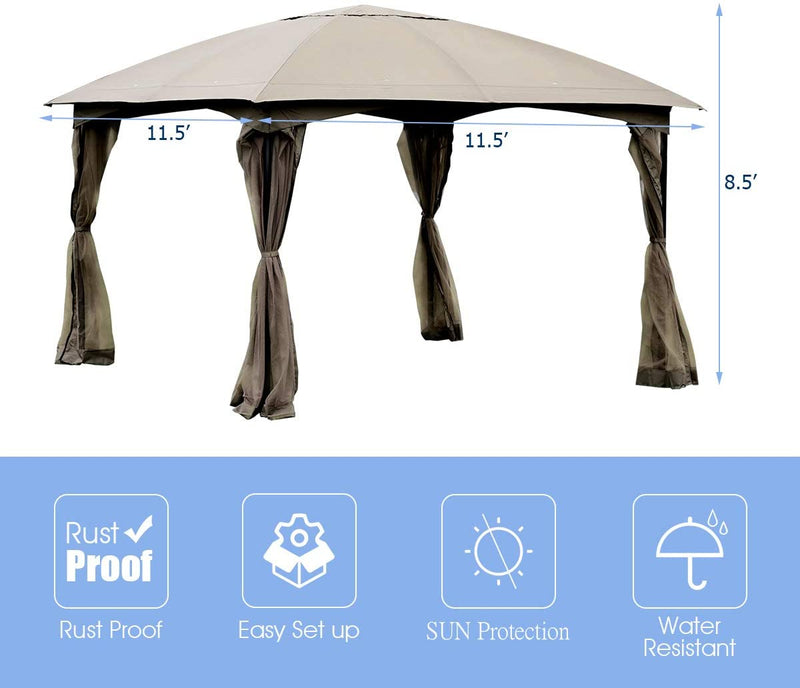 Costway - 11.5 x 11.5 Feet Fully Enclosed Outdoor Gazebo with Removable 4 Walls