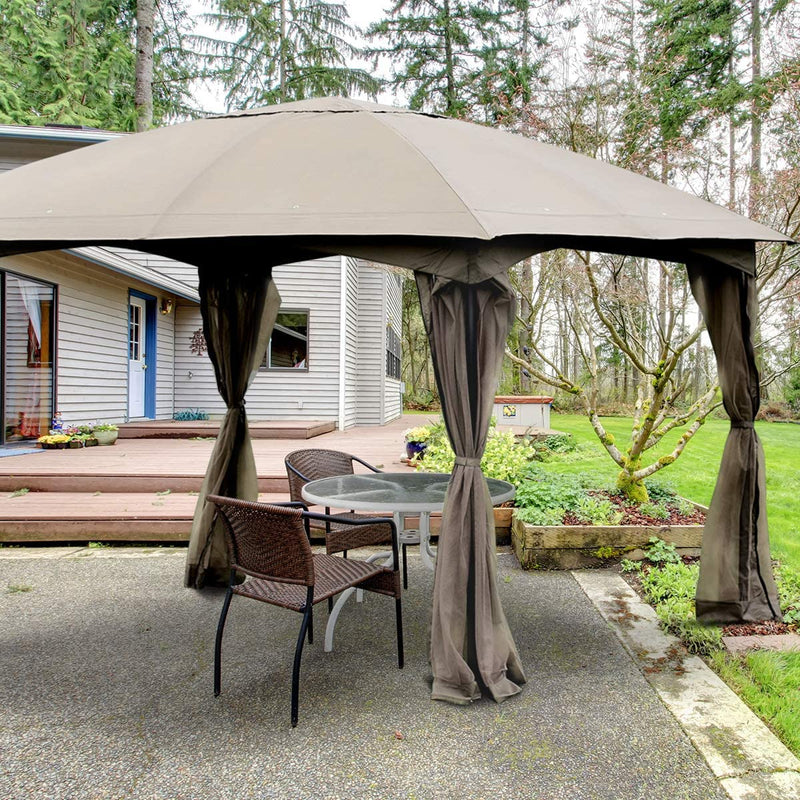 Costway - 11.5 x 11.5 Feet Fully Enclosed Outdoor Gazebo with Removable 4 Walls