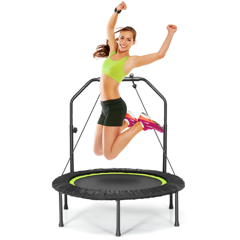 Costway - 40 Inch Foldable Fitness Rebounder with Resistance Bands Adjustable Home-Green