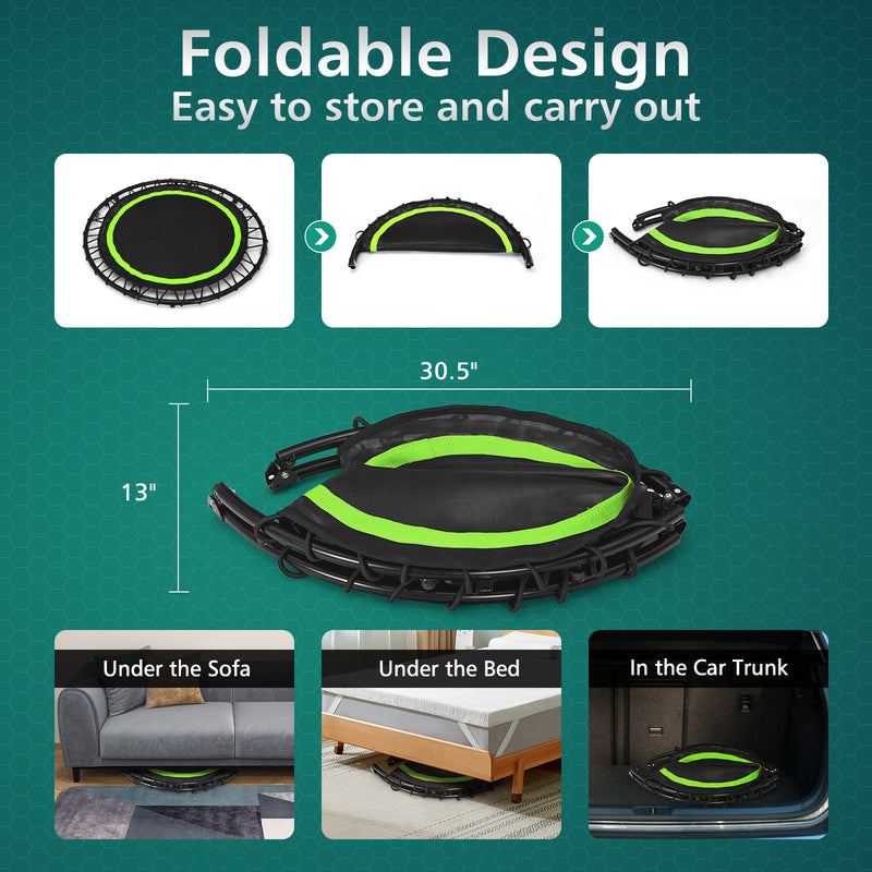 Costway - 40 Inch Foldable Fitness Rebounder with Resistance Bands Adjustable Home-Green
