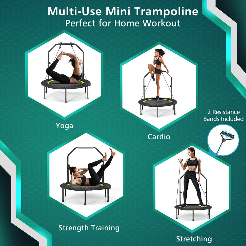 Costway - 40 Inch Foldable Fitness Rebounder with Resistance Bands Adjustable Home-Green