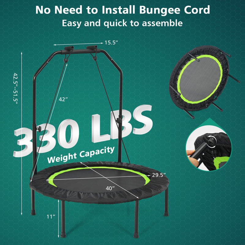 Costway - 40 Inch Foldable Fitness Rebounder with Resistance Bands Adjustable Home-Green