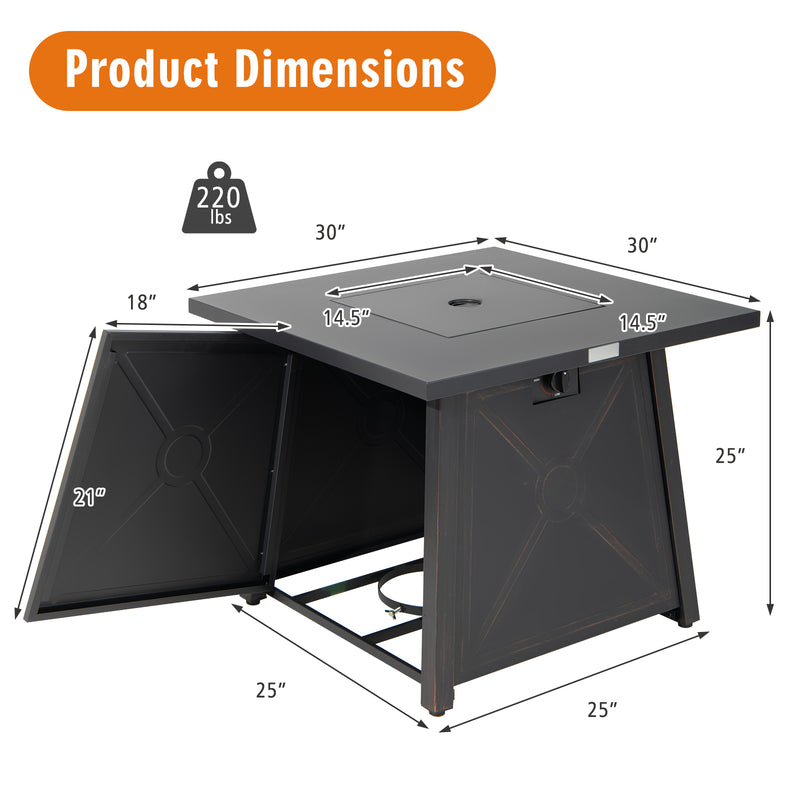 Costway - 30 Inch Square Propane Gas Fire Table with Waterproof Cover
