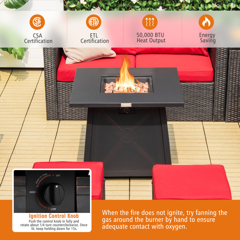 Costway - 30 Inch Square Propane Gas Fire Table with Waterproof Cover