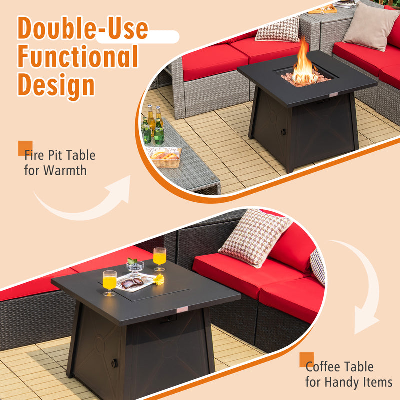 Costway - 30 Inch Square Propane Gas Fire Table with Waterproof Cover