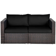 Costway - 2 Pieces Patio Rattan Sectional Conversation Sofa Set-Black