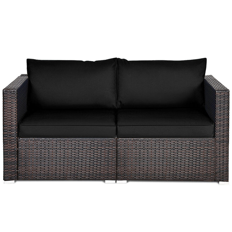 Costway - 2 Pieces Patio Rattan Sectional Conversation Sofa Set-Black