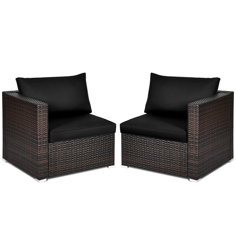 Costway - 2 Pieces Patio Rattan Sectional Conversation Sofa Set-Black