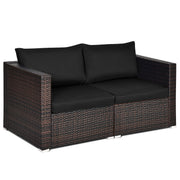 Costway - 2 Pieces Patio Rattan Sectional Conversation Sofa Set-Black