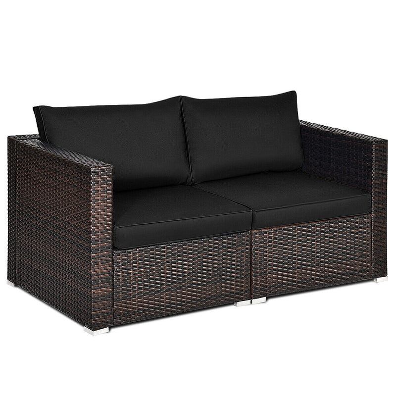 Costway - 2 Pieces Patio Rattan Sectional Conversation Sofa Set-Black