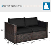 Costway - 2 Pieces Patio Rattan Sectional Conversation Sofa Set-Black