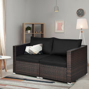 Costway - 2 Pieces Patio Rattan Sectional Conversation Sofa Set-Black