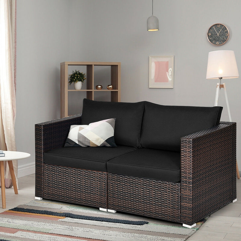 Costway - 2 Pieces Patio Rattan Sectional Conversation Sofa Set-Black