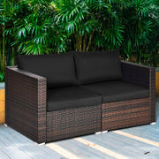 Costway - 2 Pieces Patio Rattan Sectional Conversation Sofa Set-Black