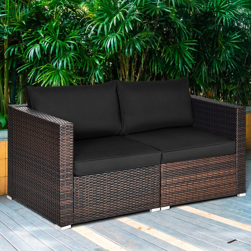 Costway - 2 Pieces Patio Rattan Sectional Conversation Sofa Set-Black