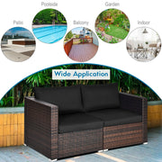 Costway - 2 Pieces Patio Rattan Sectional Conversation Sofa Set-Black