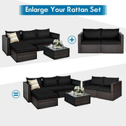 Costway - 2 Pieces Patio Rattan Sectional Conversation Sofa Set-Black