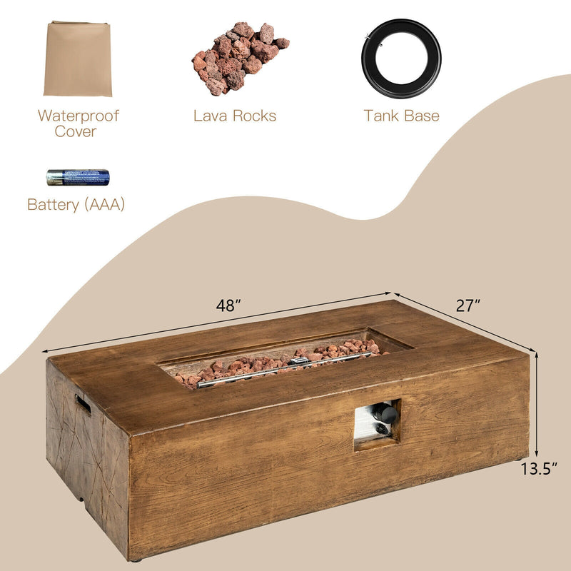Costway - 48 x 27Inch Outdoor Gas Fire Pit Table 50 000 BTU with Lava Rocks and Cover