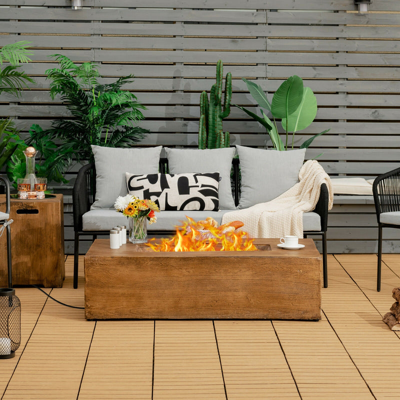 Costway - 48 x 27Inch Outdoor Gas Fire Pit Table 50 000 BTU with Lava Rocks and Cover