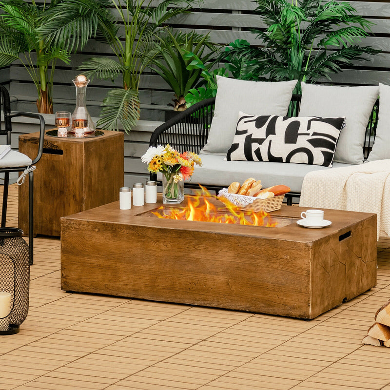 Costway - 48 x 27Inch Outdoor Gas Fire Pit Table 50 000 BTU with Lava Rocks and Cover
