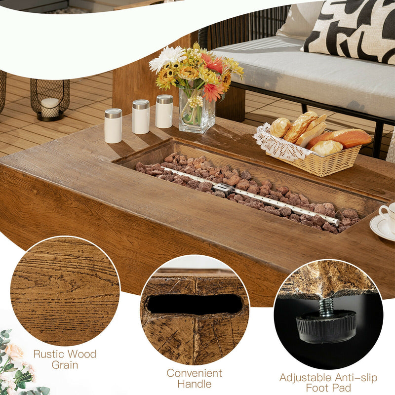 Costway - 48 x 27Inch Outdoor Gas Fire Pit Table 50 000 BTU with Lava Rocks and Cover