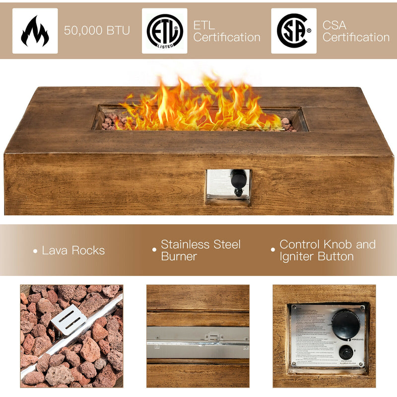 Costway - 48 x 27Inch Outdoor Gas Fire Pit Table 50 000 BTU with Lava Rocks and Cover