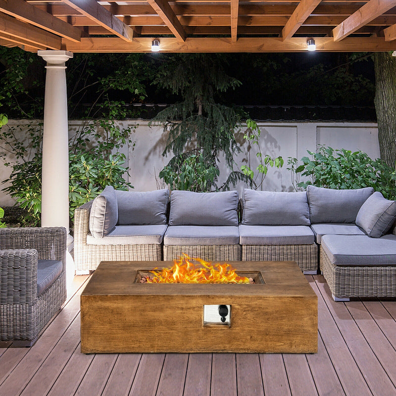 Costway - 48 x 27Inch Outdoor Gas Fire Pit Table 50 000 BTU with Lava Rocks and Cover