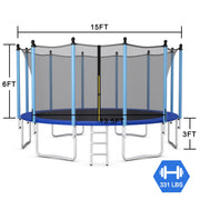 Costway - Outdoor Trampoline with Safety Closure Net-15 ft