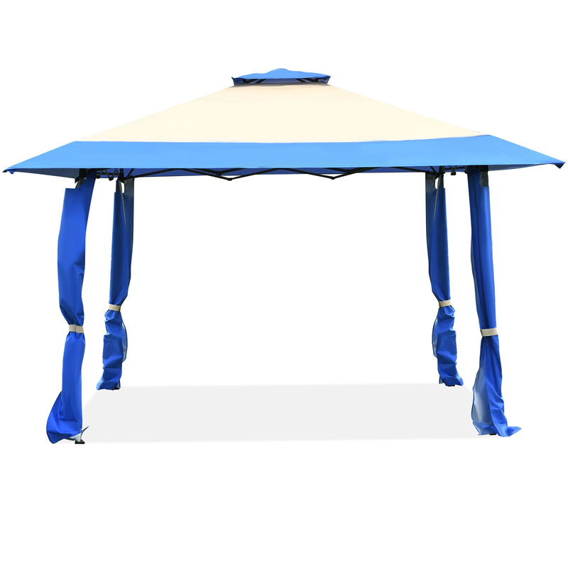 Costway - 13 Feet x 13 Feet Pop Up Canopy Tent Instant Outdoor Folding Canopy Shelter-Blue