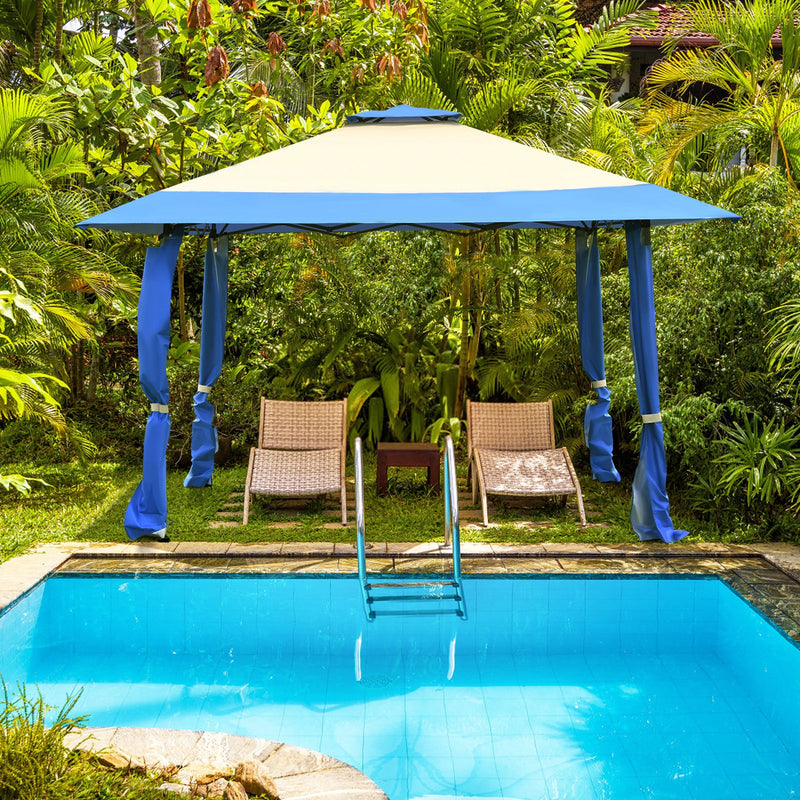 Costway - 13 Feet x 13 Feet Pop Up Canopy Tent Instant Outdoor Folding Canopy Shelter-Blue