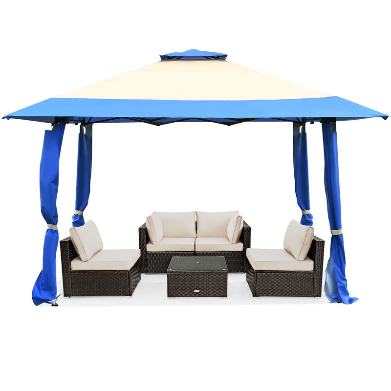 Costway - 13 Feet x 13 Feet Pop Up Canopy Tent Instant Outdoor Folding Canopy Shelter-Blue