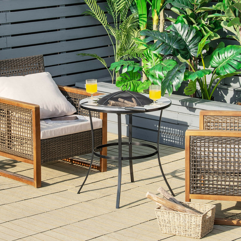 Costway - 23.5 Inches Round Fire Pit Table with Mesh Cover and Fire Poker