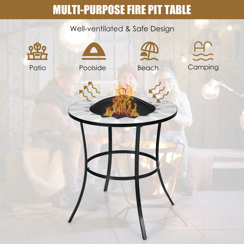 Costway - 23.5 Inches Round Fire Pit Table with Mesh Cover and Fire Poker