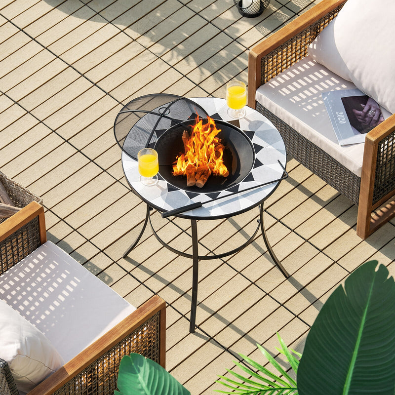 Costway - 23.5 Inches Round Fire Pit Table with Mesh Cover and Fire Poker