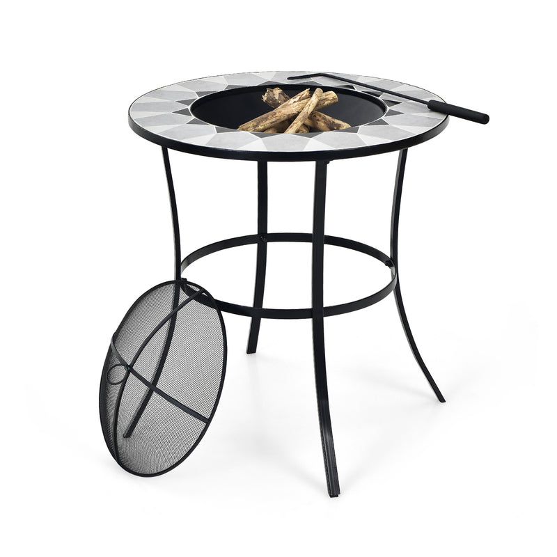 Costway - 23.5 Inches Round Fire Pit Table with Mesh Cover and Fire Poker