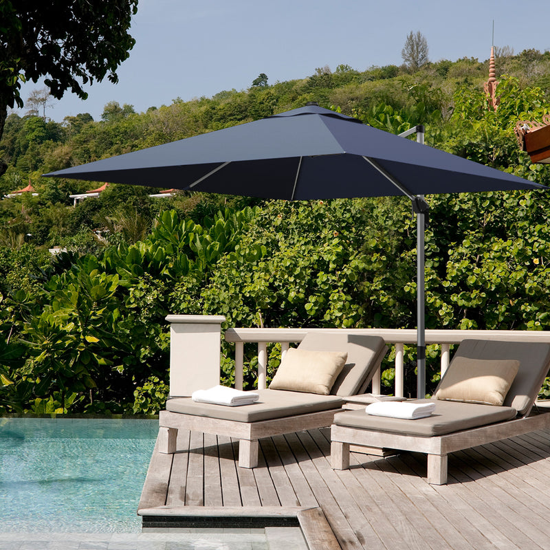 Costway - 10 Feet 360° Tilt Aluminum Square Patio Umbrella without Weight Base-Navy