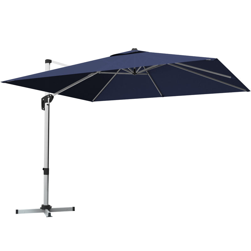 Costway - 10 Feet 360° Tilt Aluminum Square Patio Umbrella without Weight Base-Navy