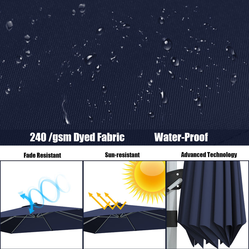 Costway - 10 Feet 360° Tilt Aluminum Square Patio Umbrella without Weight Base-Navy