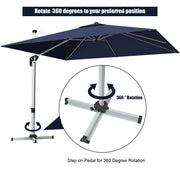 Costway - 10 Feet 360° Tilt Aluminum Square Patio Umbrella without Weight Base-Navy